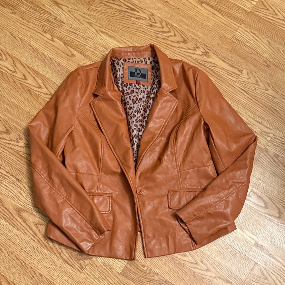 Dollhouse Tan Faux Leather Jacket with Leopard Lining